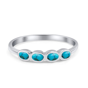 Four Stone Petite Dainty Fashion Thumb Ring Round Simulated Turquoise 925 Sterling Silver